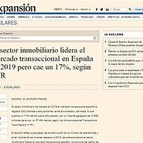 El sector inmobiliario lidera el mercado transaccional en Espaa en 2019 pero cae un 17%, segn TTR